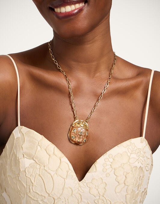 Lady Scarab Necklace La DoubleJ: 24K Gold Plate & Rhinestone Lady Scarab Necklace La DoubleJ: 24K Gold Plate & Rhinestone NEC0053MET002