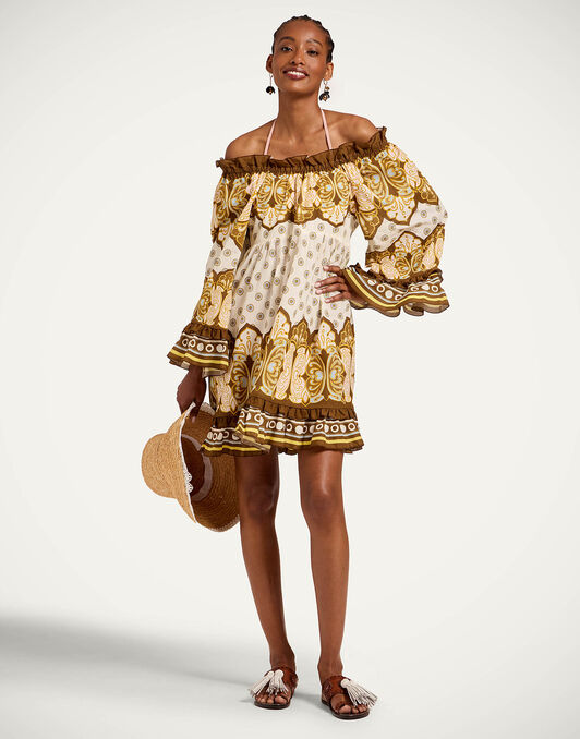 Boho Mini Dress La DoubleJ: Cocoon Placée Brown DRE0884COT098