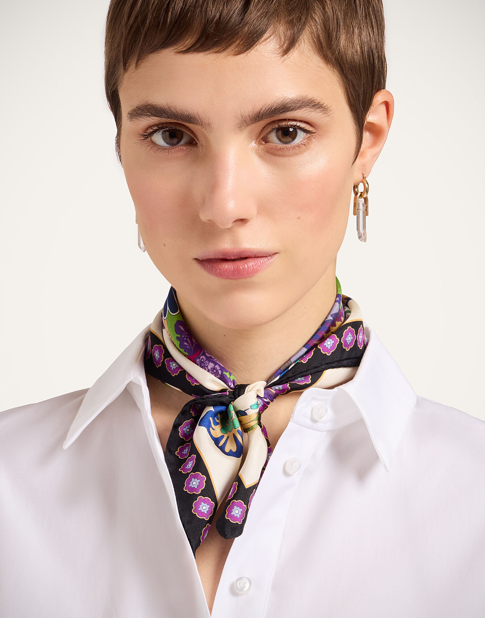 Foulard 45 La DoubleJ: Cornucopia Placée Ivory SCA0065SIL006