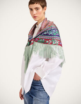Reversible Fringe Foulard 90 La DoubleJ: Regalia Placée Red SCA0073SIL006