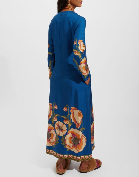 Long Sleeve Swing Dress La DoubleJ: Poppies Blue Placée DRE0231SIL006