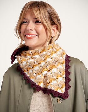Crochet Triangle Scarf La DoubleJ: Multicolor Ocher & White SCA0068KNI168