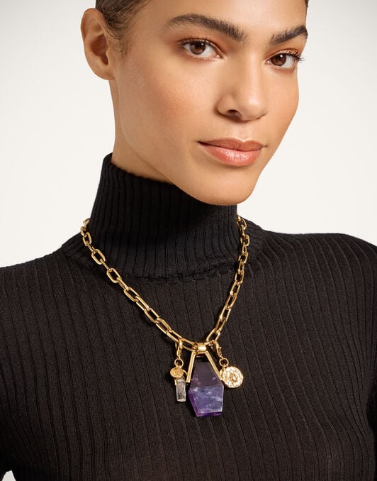 Portal Necklace La DoubleJ: 24k Gold Plate & Amethyst Portal Necklace La DoubleJ: 24k Gold Plate & Amethyst NEC0021BRA003