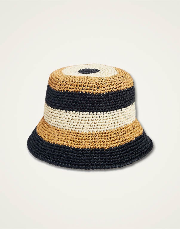 Multicolour Striped Crochet Bucket Hat - Beige main image 1